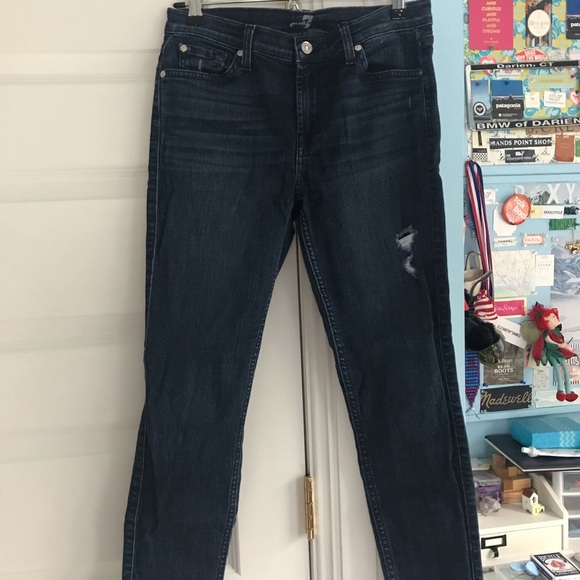 7 for all mankind raw hem dark wash jeans - Picture 2 of 4